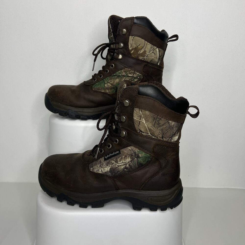 Field & Stream Woodsman Mens Size 7.5 Camo Hunting Leather Boots Thinulate Ultra